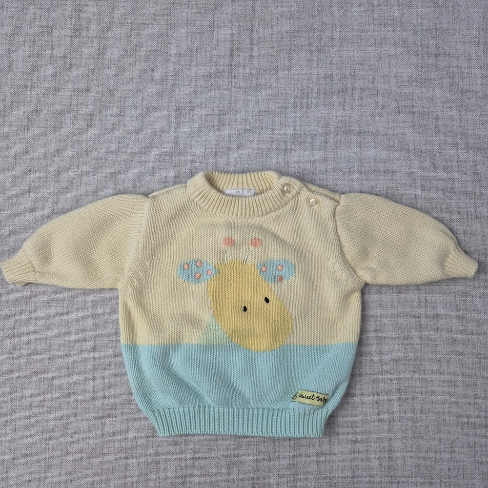 Y2K ​Vtg 2003 Carter’s Baby Giraffe Knit Sweater Cotton Pastel 0-3M - Picture 2 of 11